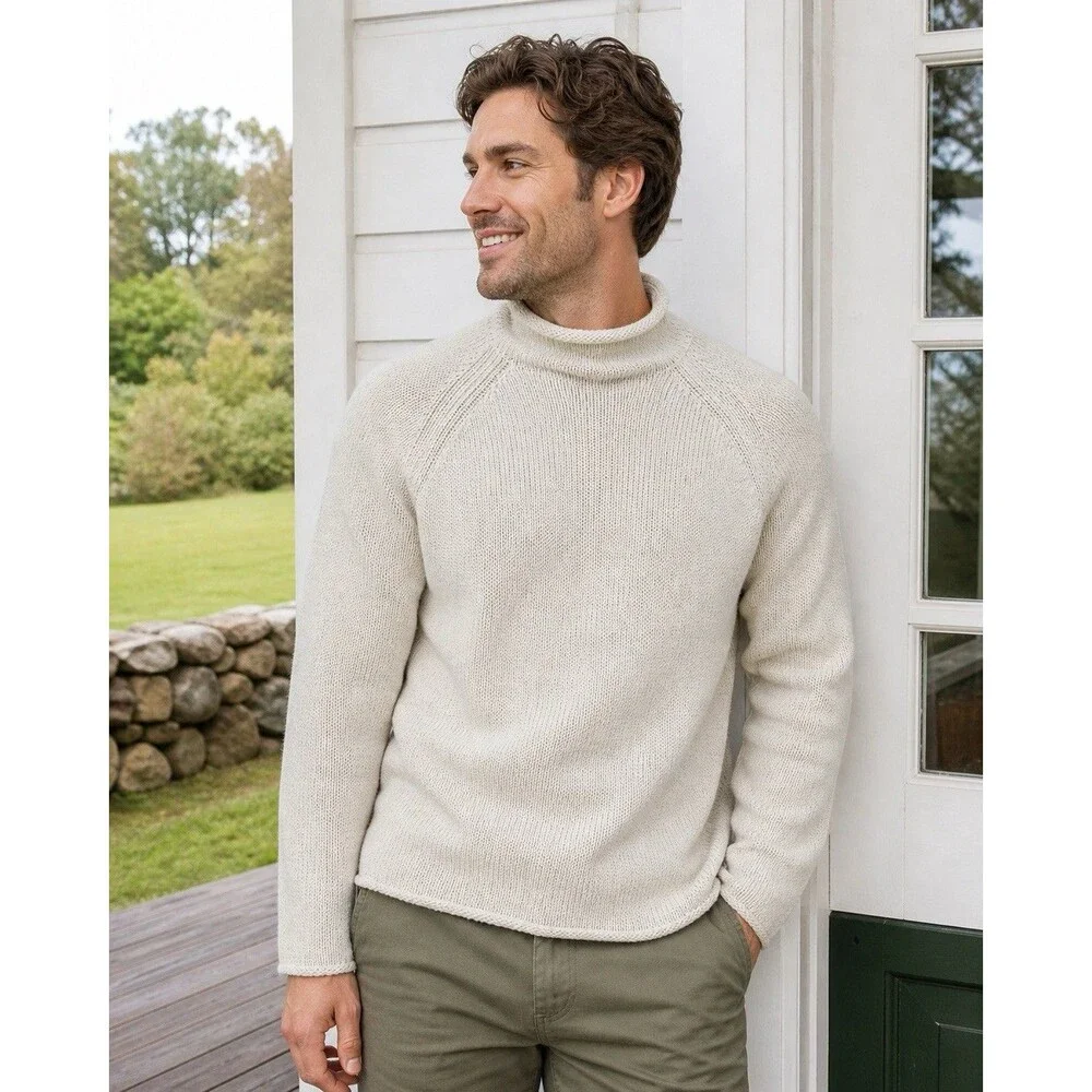 J Crew 1988 Rollneck Sweater Mens L Cream Cotton Preppy Coastal BW186‎